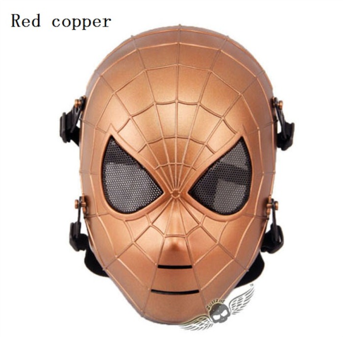 Tactical Military Army Paintball Skull Full Spider Mask Red Copper - Click Image to Close